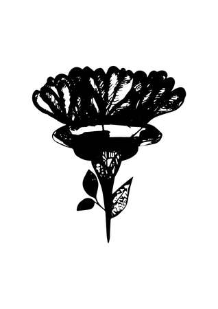 huge flower black petals in the form of hearts, alien ship inside, on a white background surrealismのイラスト素材