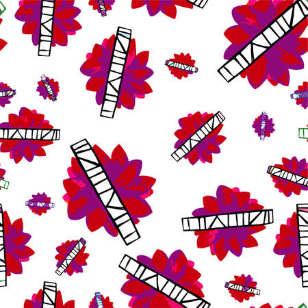 pattern with a red echeveria flower and a geometry figure on a white background, illustration seamless for your designのイラスト素材