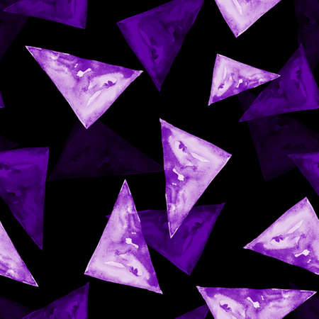 Watercolor pattern purple triangle geometry paint stains on black background for your seamless...