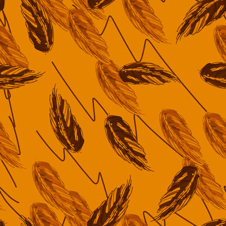 Leaf pattern brown and dark gold, on a warm orange background for your seamless designの写真素材