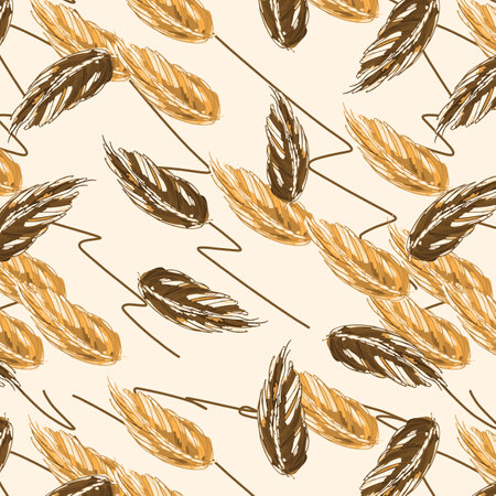 Coffee leaf pattern orange and brown, on a beige background for your seamless designの写真素材