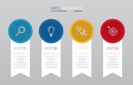 Modern Info-graphic Template for Business with 4 steps multi-Color design, labels design, Vector info-graphic element, Flat style vector illustration.のイラスト素材