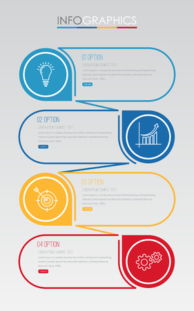 Business Info-graphic Template diagram with 4 steps multi-Color design, labels design, Vector info-graphic element, Flat style vector illustration EPS 10.のイラスト素材