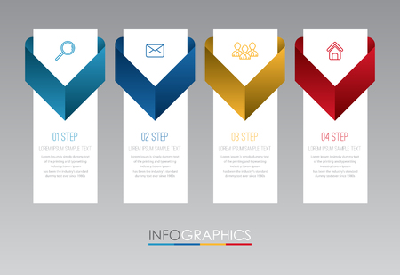 Business Info-graphic Template diagram with 4 steps multi-Color design, labels design, Vector info-graphic element, Flat style vector illustrationのイラスト素材