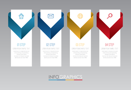 Business Info-graphic Template diagram with 4 steps multi-Color design, labels design, Vector info-graphic element, Flat style vector illustrationのイラスト素材