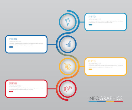 Business Info-graphic Template diagram with 4 steps multi-Color design, labels design, Vector info-graphic element, Flat style vector illustration EPS 10.のイラスト素材