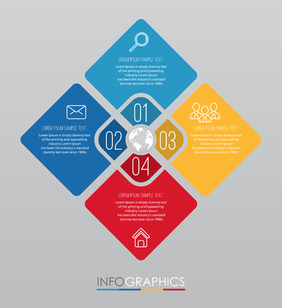 Info-graphic Template diagram with 4 steps multi-Color design, Business layout template, labels design, Vector info-graphic element, Flat style vector illustration EPS 10.のイラスト素材