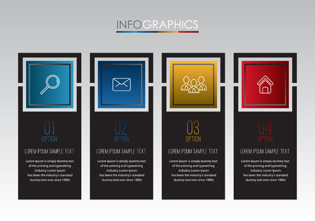 Info-graphic Template diagram with 4 steps multi-Color design, Business layout template, labels design, Vector info-graphic element, Flat style vector illustration EPS 10.のイラスト素材