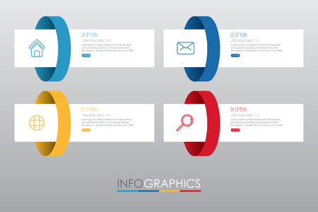 Modern Info-graphic Template for Business with 4 steps multi-Color design, labels design, Vector info-graphic element, Flat style vector illustration.のイラスト素材