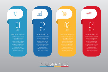 Modern Info-graphic Template for Business with 4 steps multi-Color design, labels design, Vector info-graphic element, Flat style vector illustration.のイラスト素材