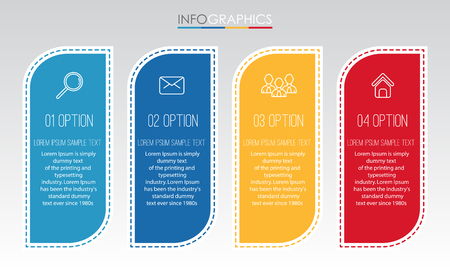 Modern Info-graphic Template for Business with 4 steps multi-Color design, labels design, Vector info-graphic element, Flat style vector illustration.のイラスト素材