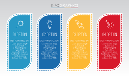 Modern Info-graphic Template for Business with 4 steps multi-Color design, labels design, Vector info-graphic element, Flat style vector illustration.のイラスト素材