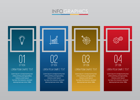Modern Info-graphic Template for Business with 4 steps multi-Color design, labels design, Vector info-graphic element, Flat style vector illustration.のイラスト素材