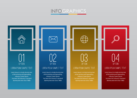 Modern Info-graphic Template for Business with 4 steps multi-Color design, labels design, Vector info-graphic element, Flat style vector illustration.のイラスト素材