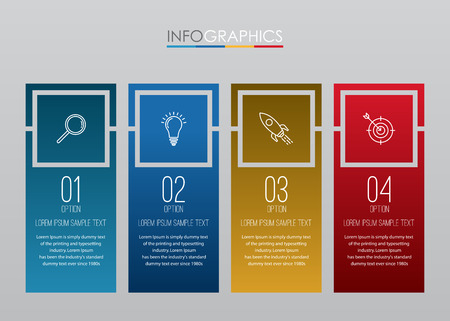 Modern Info-graphic Template for Business with 4 steps multi-Color design, labels design, Vector info-graphic element, Flat style vector illustration.のイラスト素材