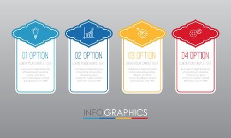 Business Info-graphic Template diagram with 4 steps multi-Color design, labels design, Vector info-graphic element, Flat style vector illustration EPS 10.のイラスト素材