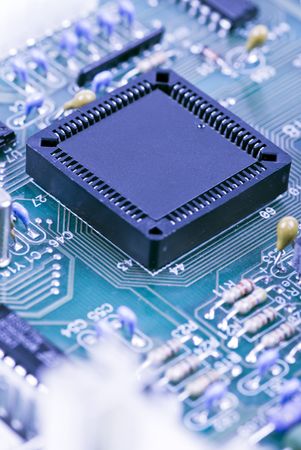 semiconductor components on a blue background