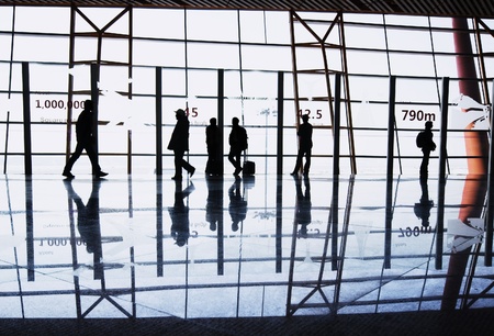 Travelers silhouettes at airportのeditorial素材
