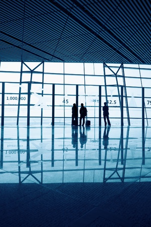 Travelers silhouettes at airportのeditorial素材