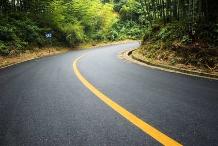 Bamboo and curved road in chinaの写真素材