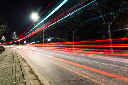 light traces on traffic junctions at night