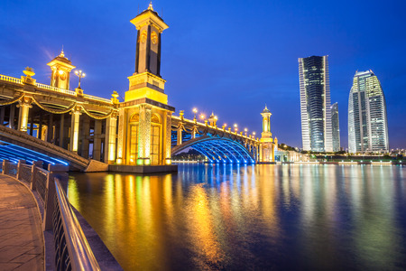 Scenic Bridge at night in Putrajaya, Malaysia の写真素材