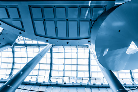 Blue glass ceiling in office centerのeditorial素材