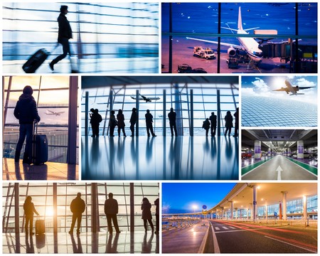Collage of photos with airport in Beijingのeditorial素材