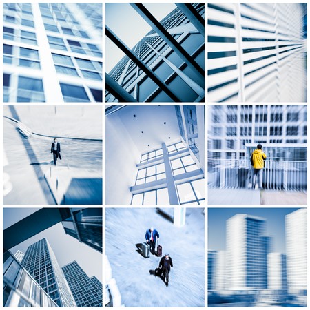 Collage of photos with modern commercial office building in Beijingの写真素材