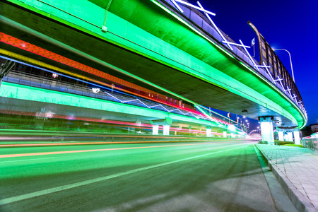 light traces on traffic junctions at nightの写真素材
