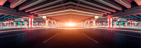 light traces on traffic junctions at nightの写真素材