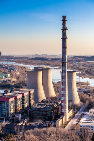 Chimney of heavy industry factory in Beijingのeditorial素材