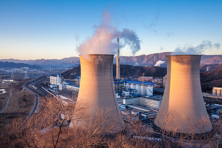 Cooling tower of heavy industry factory in Beijingのeditorial素材