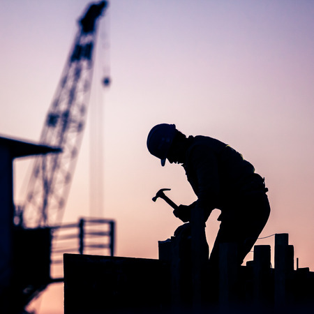 silhouette of construction workerの写真素材