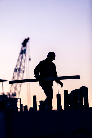 silhouette of construction workerの写真素材