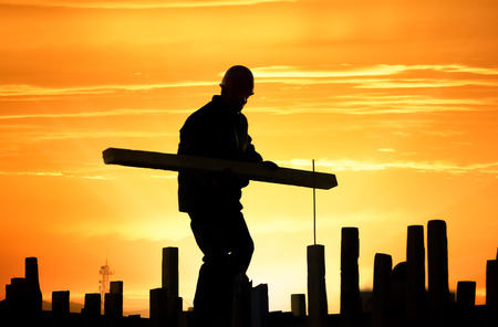 silhouette of construction workerの写真素材