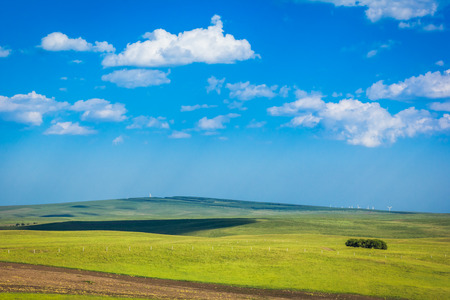 green field and blue skyの写真素材