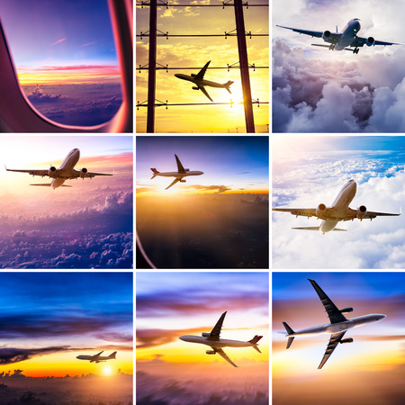 airplane theme collageの写真素材