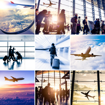 airplane theme collageの写真素材