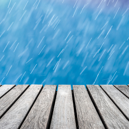 wood walkway and rain backgroundの写真素材