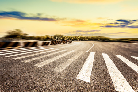 motion blur of road at sunsetの写真素材