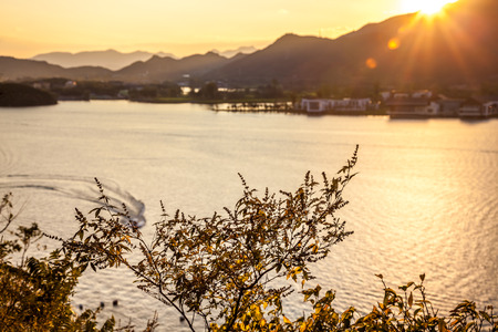 Yanqi lake at sunsetの写真素材