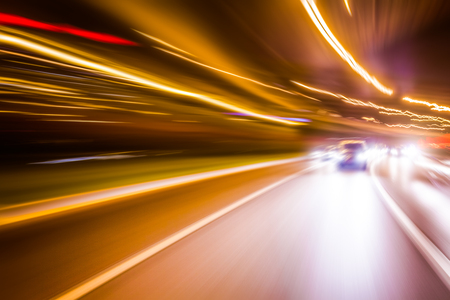 Blurred lights, long exposure photo of trafficの写真素材