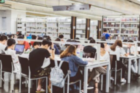 blurred interior of public libraryの写真素材