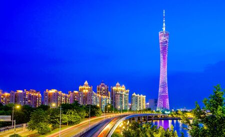 night view in city of Guangzhou China