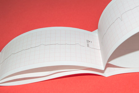 Heart rate on paper for recording an electrocardiogram, prevention of heart diseases.Electrocardiogram, waveform from EKG test, showing the patients heart rhythmの写真素材