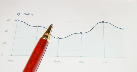 Banner close-up of a business-financial chart, with a pen on top. Can be used to represent business...
