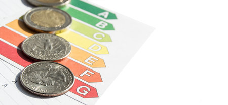 Coins lying on graphs and charts with financial documents, accounting and statistics concept, top view, bannerの写真素材