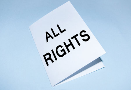 The phrase ALL RIGHT on a blue background, a Concept photo that indicates success in all casesの写真素材