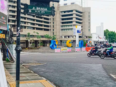 Bandung, West Java, Indonesia.  Sunday, October 17, 2021: tourist attractions in the city of Bandung on Jl.  Braga, on Jalan Braga Bandung, Indonesia.のeditorial素材